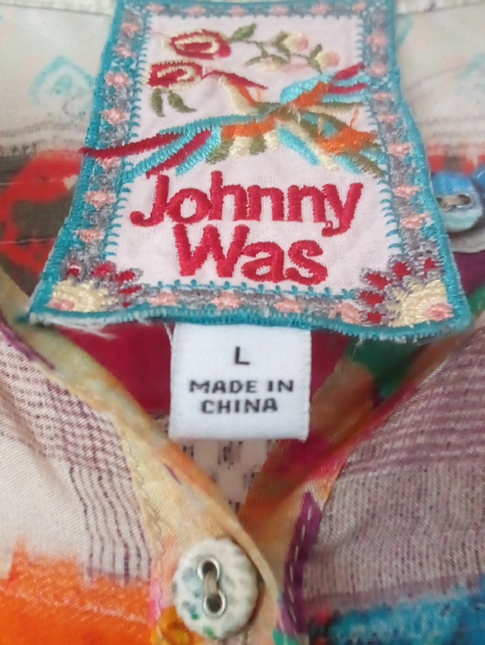 Johnny Was Multicolor Silk Maxi Dress with Turquoise and Red Accents - Picture 2 of 4